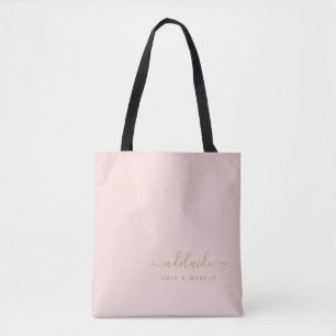 Tote Bag Blush Pink Gold Monogramme Nom du script Liste des