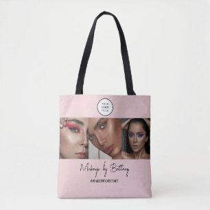 Tote Bag Blush Pink Logo Script Photo Makeup Studio 