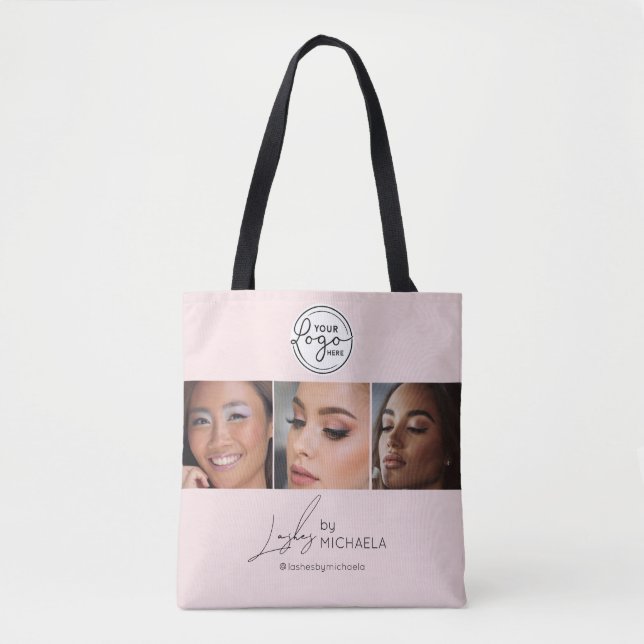 Tote Bag Blush Pink Script Logo Photo Lashes Studio  (Devant)