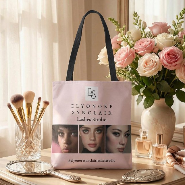 Tote Bag Blush Pink Script Logo Photo Lashes Studio (Créateur téléchargé)