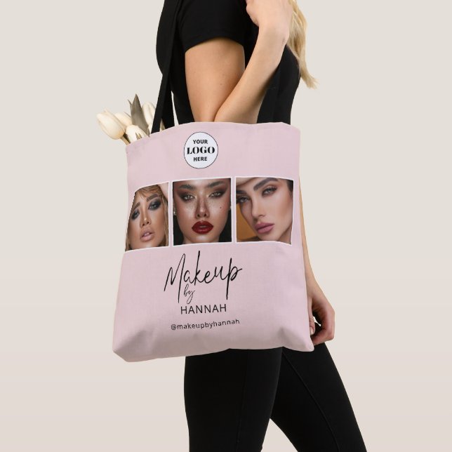 Tote Bag Blush Pink Script Logo Photo Makeup Studio (De près)