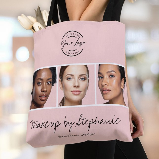 Tote Bag Blush Pink Script Logo Photo Makeup Studio (Créateur téléchargé)