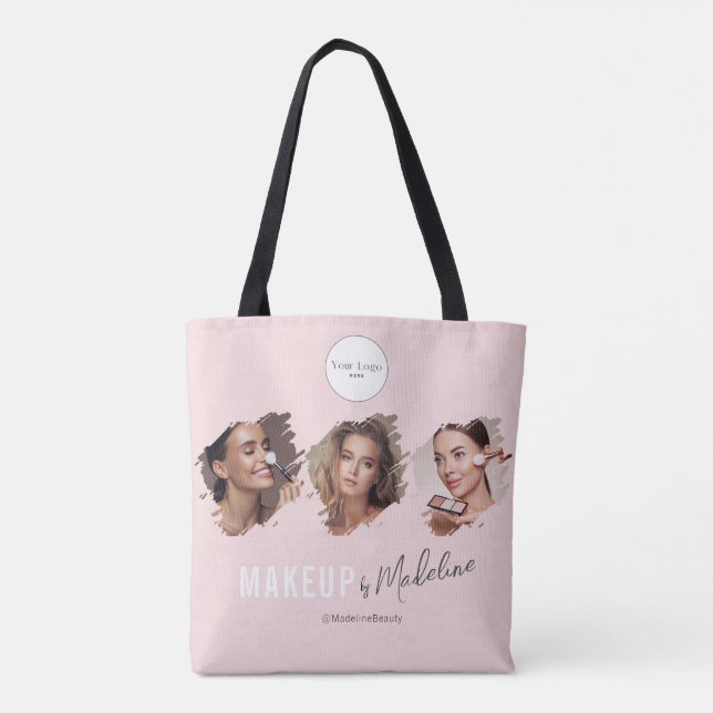 Tote Bag Blush Pink Script Logo Photo Makeup Studio (Dos)