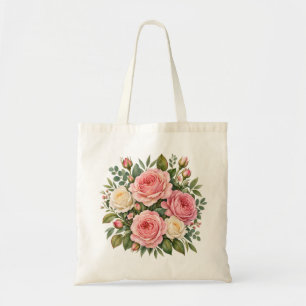 Tote Bag Blush Rose Cottage Jardin Aquarelle