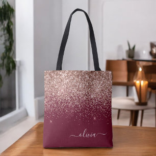 Tote Bag Blush Rose Gold Burgundy Paillettes Monogramme