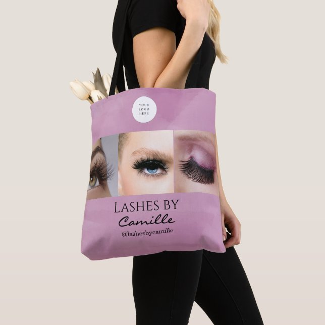 Tote Bag Blush Rose Logo Script Photo Lash Studio  (De près)