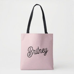 Tote Bag Blush Rose Pâle Moderne Monogramme et Nom 