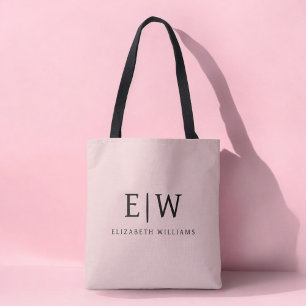 Tote Bag Blush Rose Poussiéreux Féminin Monogramme Moderne