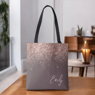 Tote Bag Blush Rose Terracotta Monogramme Pailleté Or Rose 