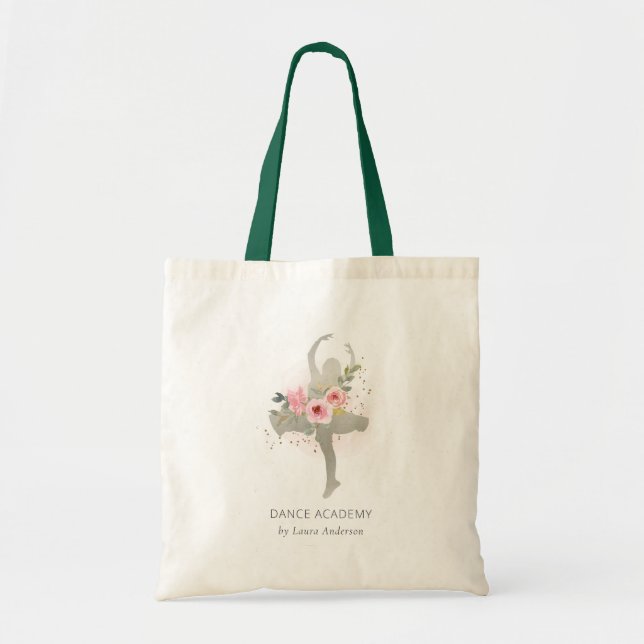 Tote Bag Blush Silver Floral Girl Dance Academy Logo (Devant)