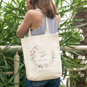 Tote Bag Blush White Rustic Meadow Floral Wreath Mariage
