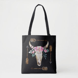 Tote Bag Bohemian Deer Skull Watercolor Art