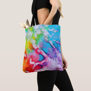 Tote Bag Boho Abstrait Watercolor Arc-en-ciel Batik Tie Dye