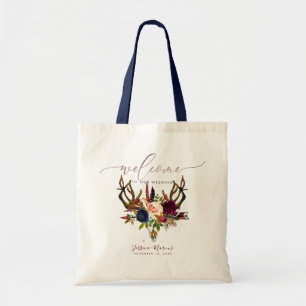 Tote Bag Boho Antlers+Fleurs de Bourgogne du crâne Cadeaux 