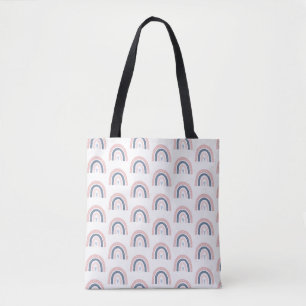 Tote Bag Boho Arc-en-ciel rose moderne Motif Votre nom