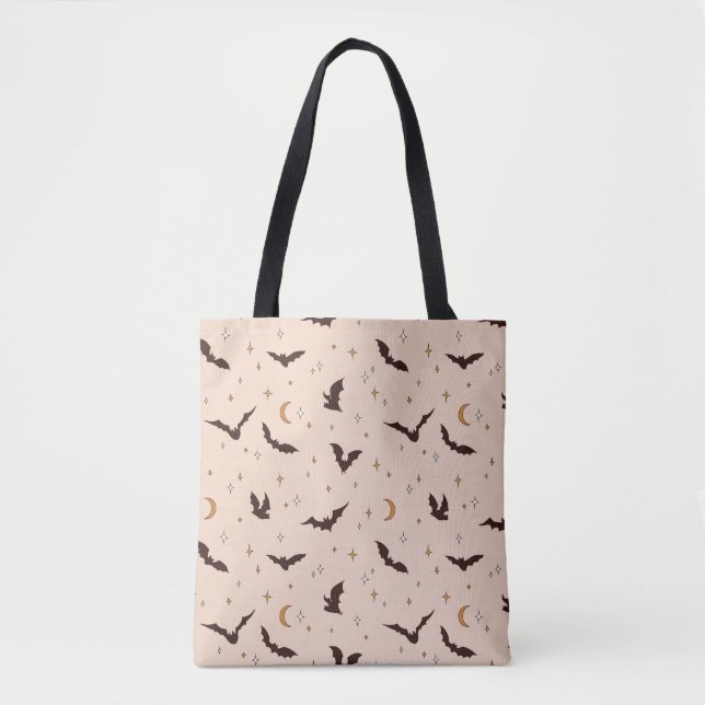 Tote Bag Boho Bats et étoiles Motif d'Halloween (Devant)