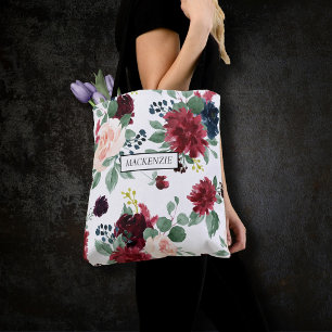 Tote Bag Boho Bloom   Burgundy Rouge et Bleue Marine Brides