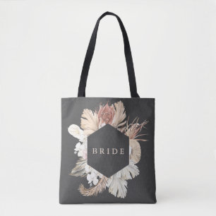 Tote Bag Boho Charcoal Pampas moderne Deux mariées toniques