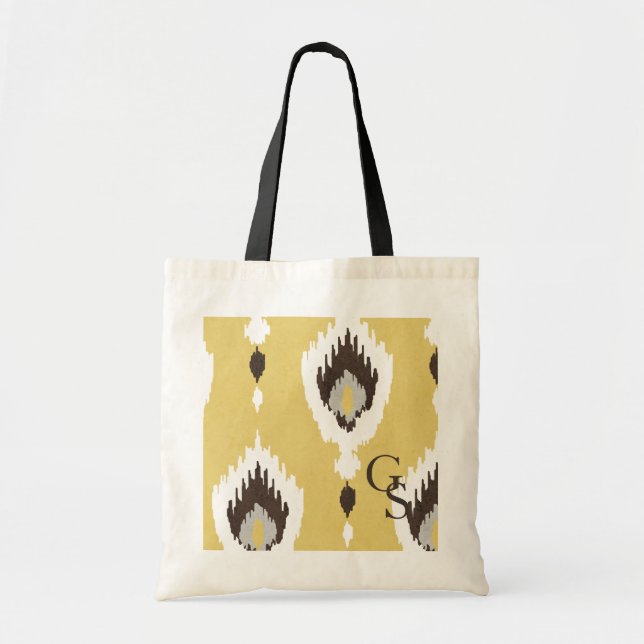 Tote Bag Boho chic jaune ikat motif tribal monogramme (Devant)