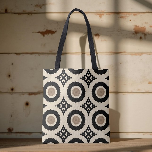 Tote Bag Boho Chic noir et beige Motif géométrique (Créateur téléchargé)