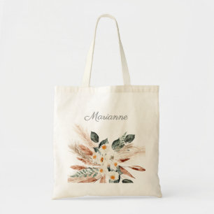 Tote Bag Boho Cuivre Pampas Grass & Beige Floral & Nom