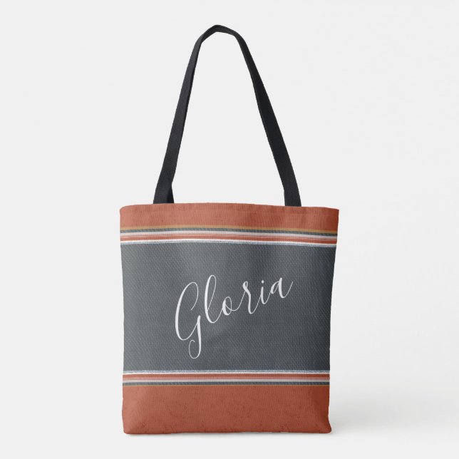 Tote Bag Boho Dusty Blue Terracotta Orange Personnaliser Fo (Dos)