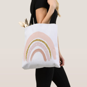 Tote Bag Boho élégant arc-en-ciel rose et or