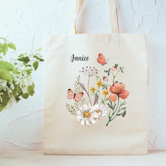 Tote Bag Boho Fleur sauvage botanique personnalisé (Créateur téléchargé)