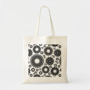 Tote Bag Boho fleurs Motif floral vectoriel noir et blanc