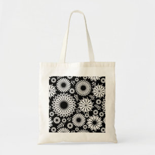 Tote Bag Boho fleurs Motif floral vectoriel noir et blanc