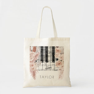 Tote Bag boho fleurs pampas herbe musique nom