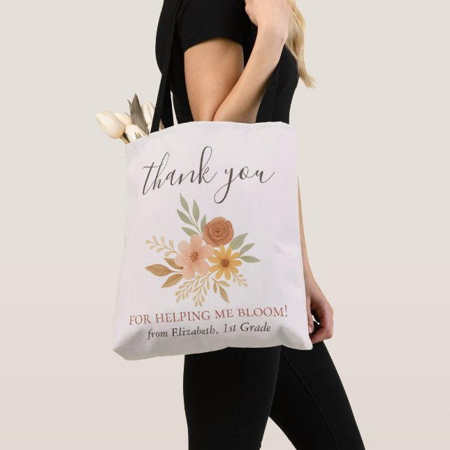 Tote Bag Boho Floral Aquarelle Enseignant Merci (De près)