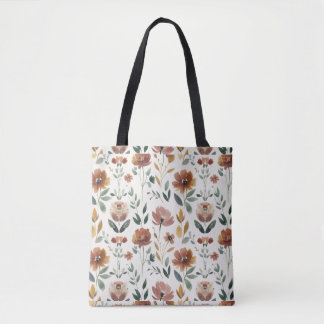 Tote Bag Boho Floral Geometry – Earthy Wildflower Pattern