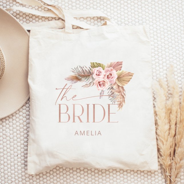 Tote Bag Boho Floral Pampas Rose Gold Bride (Créateur téléchargé)
