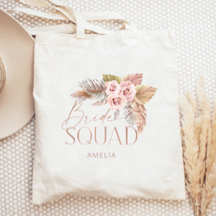 Tote Bag Boho Floral Pampas Rose Gold Bride Squad