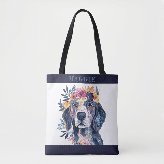 Tote Bag Boho Floral Spaniel Chien aquarelle Illustration (Devant)