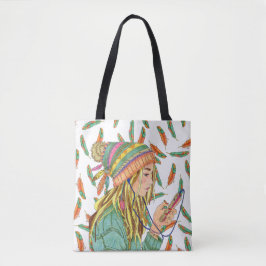 Tote Bag Boho Hat Girl Feather Tasche