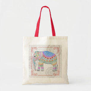 Tote Bag Boho Henna look Eléphant décoré Fourre-tout