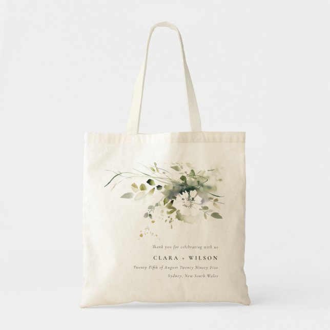 Tote Bag Boho moderne Abstrait vert blanc Mariage floral (Devant)