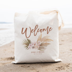 Tote Bag Boho Pampas Floral Mariage Bienvenue