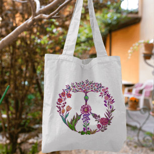 Tote Bag Boho Peace Sign Élégante fille mignonne jolie flor