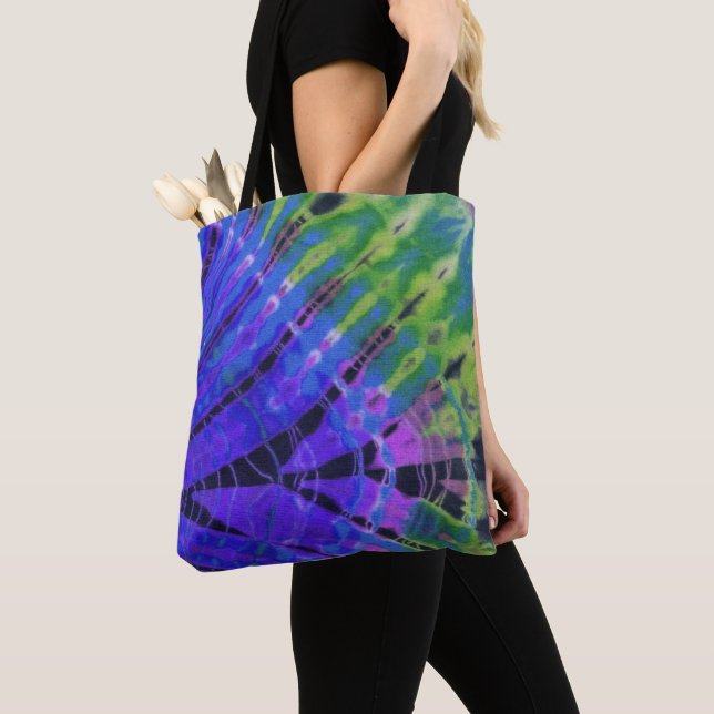 Tote Bag Boho Peacock Blue Green Abstrait Batik Tie Dye Art (De près)