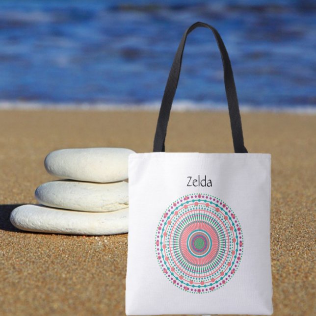 Tote Bag Boho Pink et Green Pastel Mandala (Créateur téléchargé)