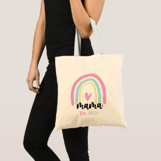 Tote Bag Boho Rainbow Custom Mama Est. Year Keepsake
