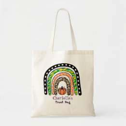 Tote Bag Boho Rainbow Halloween Tricot ou traitement