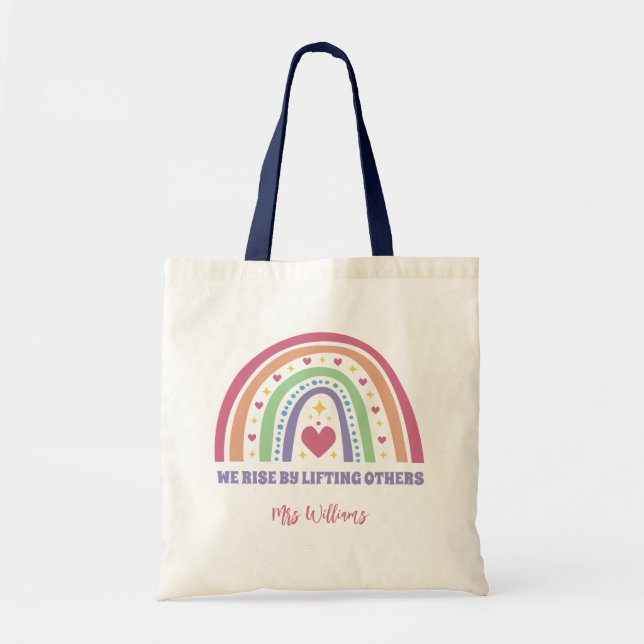 Tote Bag Boho Rainbow Heart Inspiration Custom Teacher (Devant)