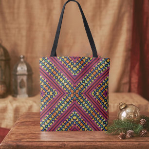 Tote Bag Boho Rose, Bleu, Orange et Jaune Inspiré Tribal
