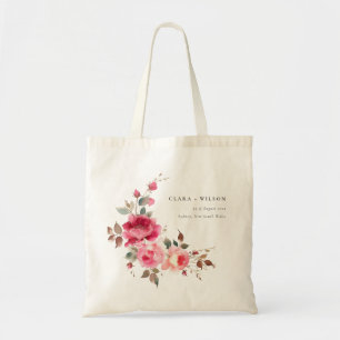 Tote Bag Boho Rouge Rose Fleurs Mariage d'aquarelle