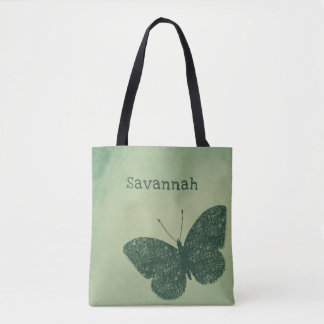 Tote Bag Boho rustique Faded Green Butterfly Fourre-tout