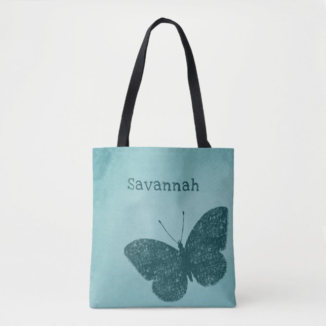 Tote Bag Boho rustique Turquoise Papillon vert Fourre-tout (Devant)